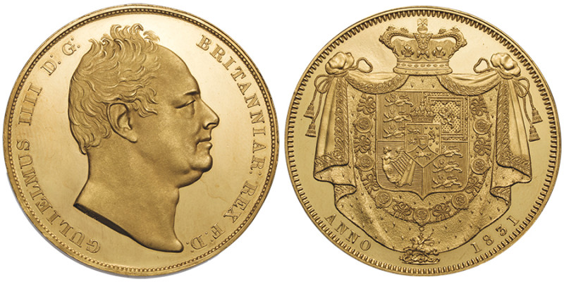 William IV 1830-1837
Gold Pattern Crown, 5 pounds, 1831, AU 40.5 g. 38 mm By Wi...