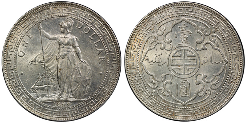 Victoria 1837-1901
Trade Dollar, Bombay, 1899 B, AG 26.95 g. Ref : Prid 8, KM# T...