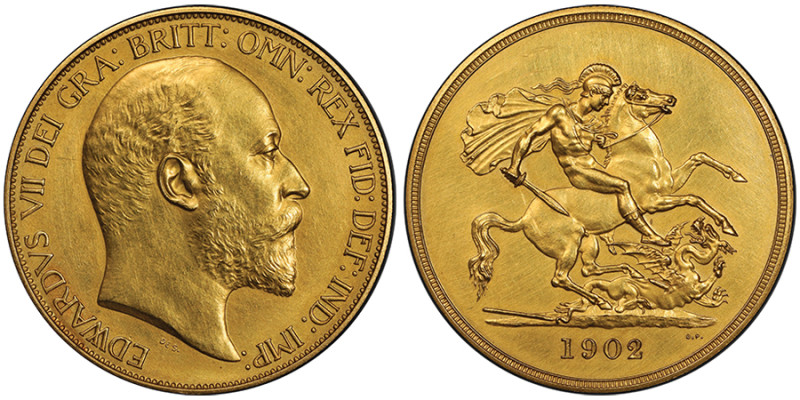 Edward VII 1901-1910
5 Pounds, 1902, AU 39.94 g.
Ref : Spink 3966, Fr. 398, KM#8...