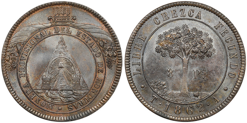 HONDURAS
egucigalpa, 8 pesos provisoire en cuivre, Tegucigalpa, 1862 T, Cu
Ref :...