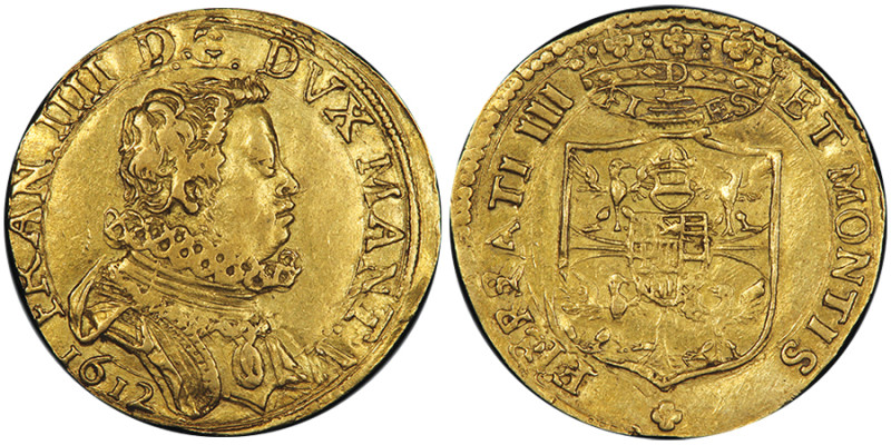 MANTOVA
Francesco IV Gonzaga 1612.
Doppia 1612, AU 6.52 g.
Avers : FRAN IIII ...