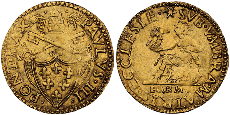 Paolo III 1534-1549
Scudo d'oro del Sole, Parma, AU 3.35 g. Avers : PAVLVS III P...