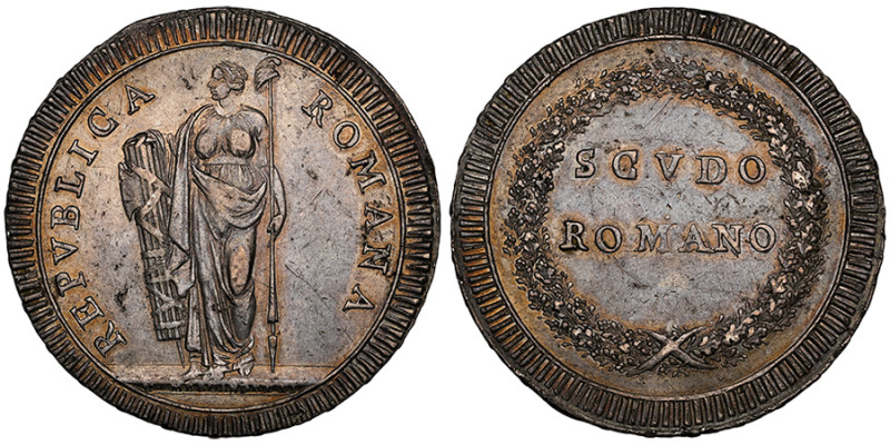 Repubblica Romana 1798-1799
Scudo, Rome, non daté, AG 26. .
Avers: REPVBLICA - R...