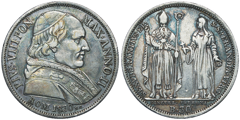 Pio VIII 1829-1830 
30 Baiocchi, 1830, AN II , AG 7.89 g. 
Ref : MIR 3085, Munt....