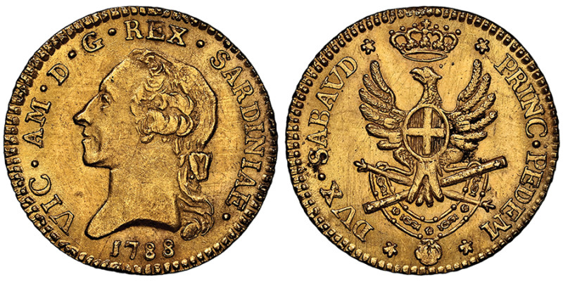 Vittorio Amedeo III 1773-1796 
Doppia Nuova, Torino, 1788, AU 9 g.
Ref : Cud . 1...