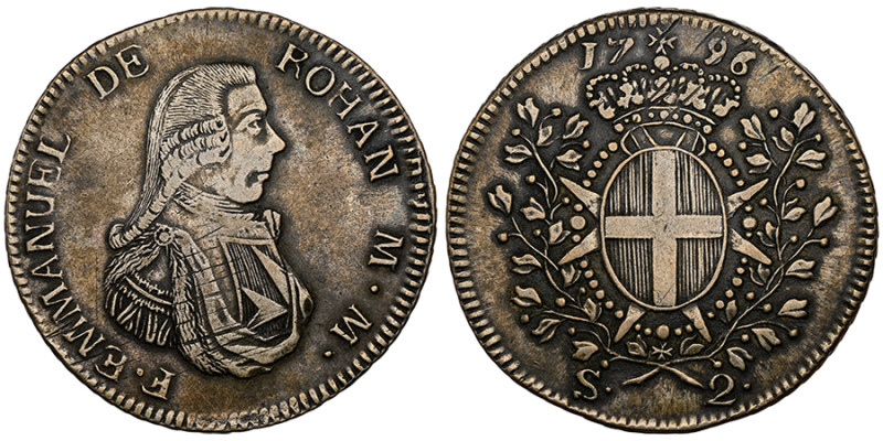 MALTE, Emmanuel de Rohan 1775-1797
2 Scudi, 1796, AG
Ref : Dav. 1610, Restelli 3...