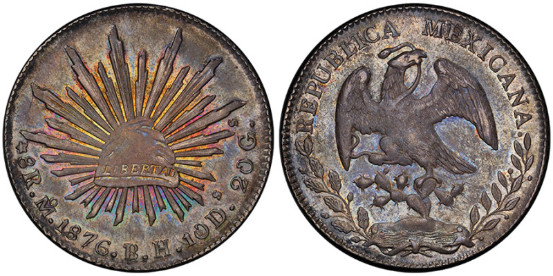 République 
8 Reales, Mexico City, 1876-Mo BH, AG
Ref : KM#377.10, DP-Mo61
Gradi...