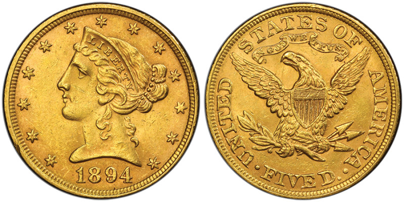 5 Dollars Liberty, Philadelphia, 1894, AU 8.36 g.
Ref : Fr. 147
Grading : PCGS M...