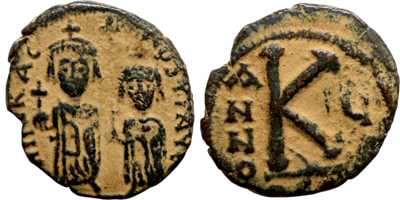 Heraclius and Hercalius Constantine, Half Follis. Thessalonica. Obverse: Heracli...