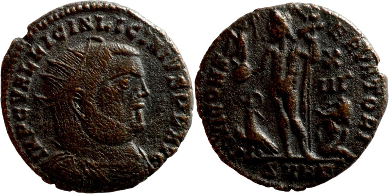 Licinius I. (321-323 AD). Follis. Obv: IMP C VAL LICIN LICINIVS P F AVG. laureat...