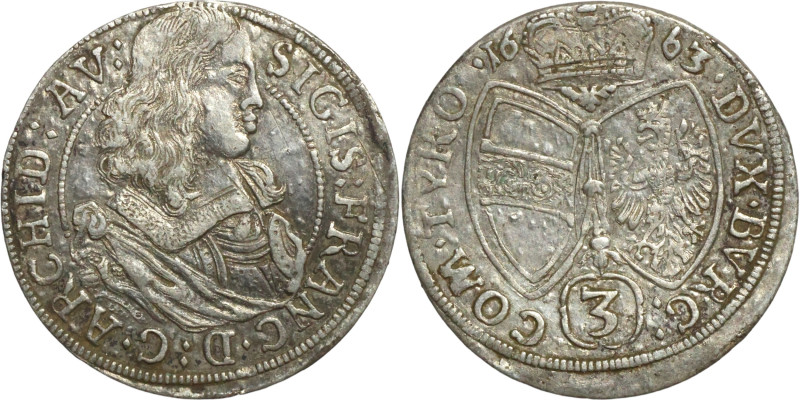 RDR, Haus Habsburg, Tirol 3 Kreuzer 1663 Erzherzog Sigismund Franz Silver

20m...