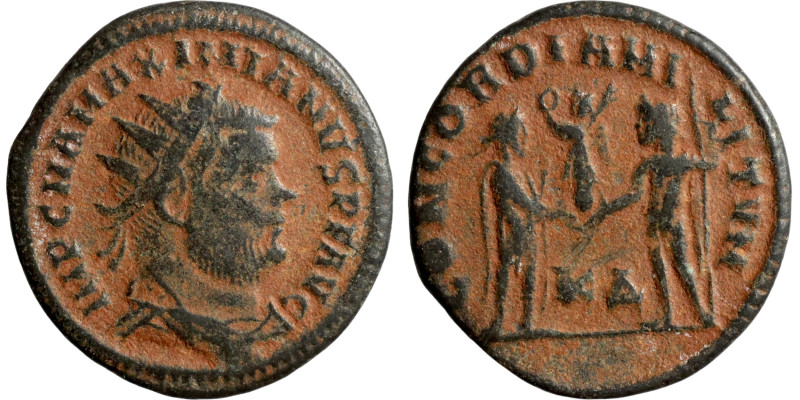 Maximianus. (286-305 AD). Æ Antoninian. Obv: IMP C M A MAXIMIANVS P F AVG. radia...