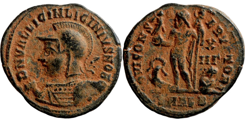 Licinius II. (317-324 AD). Follis. Obv: D N VAL LICIN LICINIVS NOB C. helmeted a...