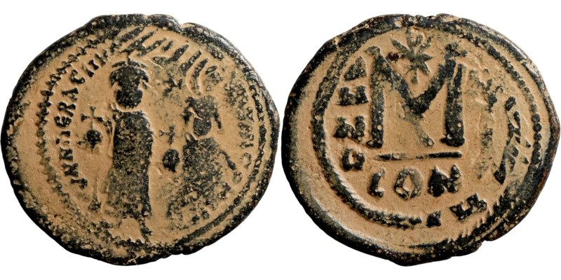 Heraclius and Hercalius Constantine, Follis Class II. Overstruck on Phocas. Obve...