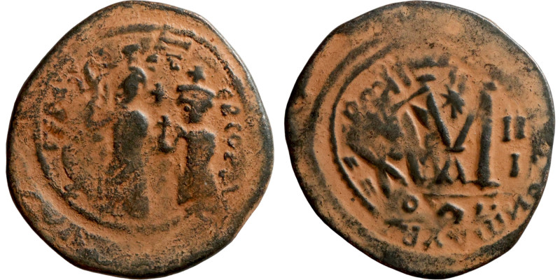 Heraclius and Hercalius Constantine, Follis Class II. Overstruck on Phocas. Obve...