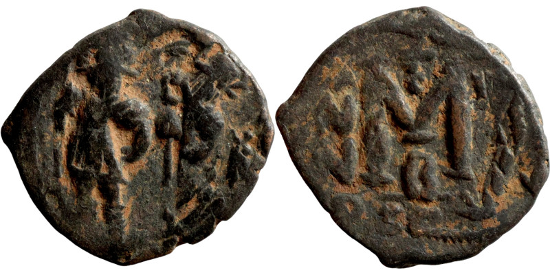 Heraclius and Hercalius Constantine, Follis. Obverse: Heraclius on left, Heracli...