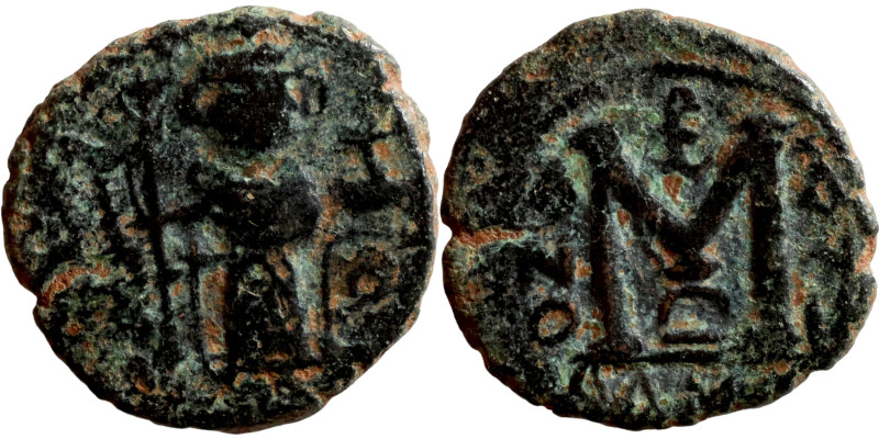 Constans II, Follis. Constantinople, Obverse: Imperial figure holding cross and ...