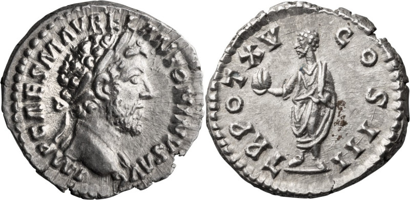 Marcus Aurelius. Denarius; Marcus Aurelius; 161-180 AD, Rome, 161 AD, Denarius, ...