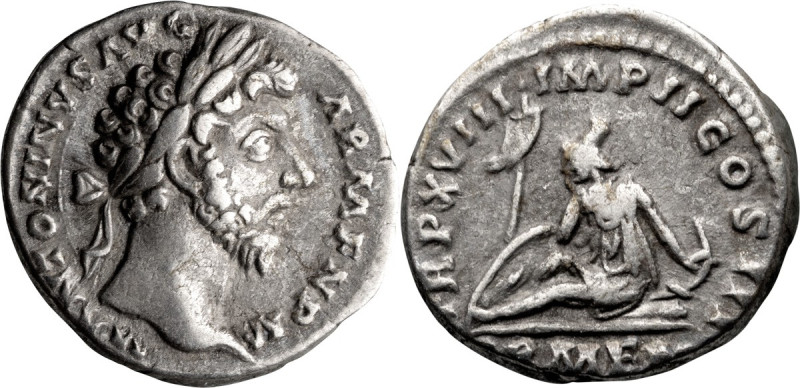Marcus Aurelius. Denarius; Marcus Aurelius; 161-180 AD, Rome, 164 AD, Denarius, ...