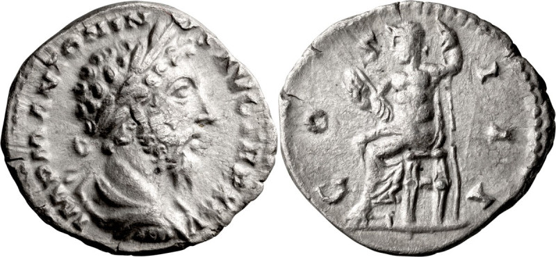 Marcus Aurelius. Denarius; Marcus Aurelius; 161-180 AD, Rome, 171 AD, Denarius, ...