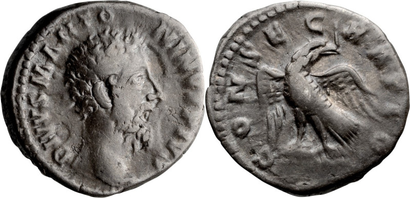 Marcus Aurelius, Divus. Denarius; Marcus Aurelius, Divus; Died 180 AD, Rome, Den...