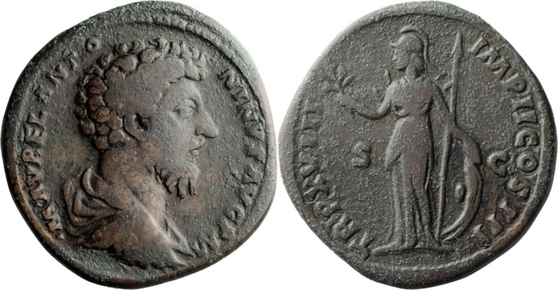 Marcus Aurelius. Sestertius; Marcus Aurelius; 161-180 AD, Rome, 164 AD, Sesterti...