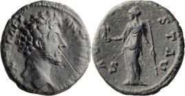 Marcus Aurelius as Caesar. 40-as; Marcus Aurelius as Caesar; 139-161 AD, Rome, 156-159 AD, As, 10.86g. Not in Strack's Appendix I of hybrid coins, p. ...