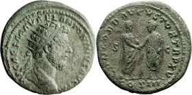 Marcus Aurelius. Dupondius; Marcus Aurelius; 161-180 AD, Rome, 161 AD, Dupondius, 14.84g. BMC-853 note. Obv: IMP CAES M AVREL ANTONINVS AVG P M Bust r...