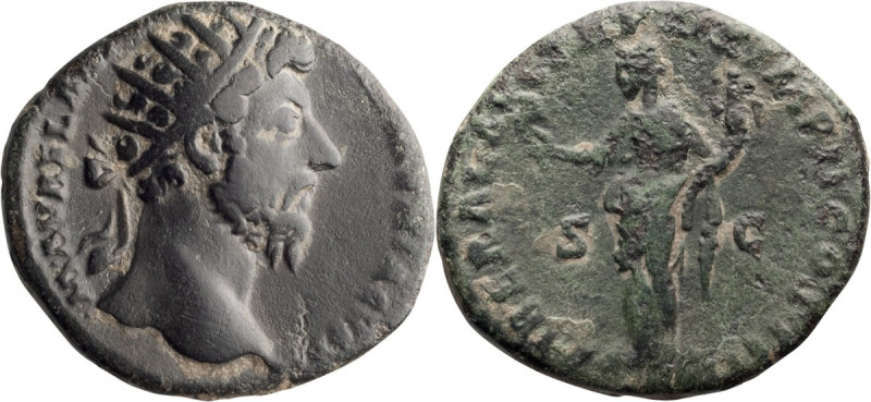 Marcus Aurelius. Dupondius; Marcus Aurelius; 161-180 AD, Rome, 165 AD, Dupondius...
