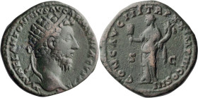 Marcus Aurelius. Dupondius; Marcus Aurelius; 161-180 AD, Rome, 166 AD, Dupondius, 12.36g. BMC-p. 591, *. Obv: M AVREL ANTONINVS AVG ARMENIACVS P M Hea...