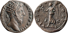 Marcus Aurelius. Dupondius; Marcus Aurelius; 161-180 AD, Rome, 170 AD, Dupondius, 10.07g. Bust var. of BM-1382. Obv: M ANTONINVS - AVG TR P XXIIII Hea...