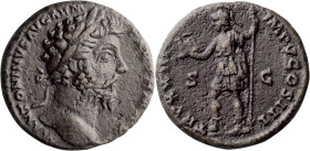 Marcus Aurelius. 40-as; Marcus Aurelius; 161-180 AD, Rome, As, 9.65g. Cf. BMC-p. 606, *, (dupondius, As not in BMC). Obv: M ANTONINVS AVG ARM - [P]ART...