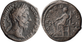Marcus Aurelius. 40-as; Marcus Aurelius; 161-180 AD, Rome, 170 AD, As, 11.12g. BMC-p. 615. Obv: M ANTONINVS - AVG TR P XXI[I]II Head laureate r. Rx: F...