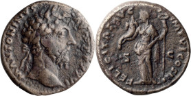 Marcus Aurelius. 40-as; Marcus Aurelius; 161-180 AD, Rome, 172 AD, As, 9.85g. BMC-p. 625. Obv: M ANTONINVS - AVG [TR P] XXVI Head laureate r. Rx: FELI...
