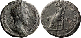 Marcus Aurelius. 40-as; Marcus Aurelius; 161-180 AD, Rome, As, 10.05g. Bust var. of BM-1544. Obv: M ANTONINVS AVG - [GE]RM SARM Bust laureate, cuirass...