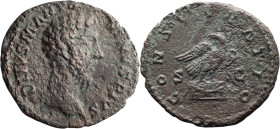 Marcus Aurelius, Divus. 40-as; Marcus Aurelius, Divus; Died 180 AD, Rome, As, 8.54g. BM-405. Obv: DIVVS M ANTO - NINVS PIVS Head bare r. Rx: CONSECRAT...