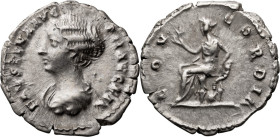 Faustina II. Denarius; Faustina II; Rome, 152 AD, Denarius, 3.36g. Strack-506. Obv: FAVSTINA AVG - PII AVG FIL Bust draped left. Rx: CON - CORDIA Conc...