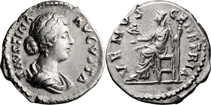 Faustina II. Denarius; Faustina II; Rome, Denarius, 3.06g. BM-173. Obv: FAVSTINA...