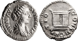 Faustina II, Diva. Denarius; Faustina II, Diva; Died 175 AD, Rome, Denarius, 3.26g. BM-725. Obv: DIVA FAV - STINA PIA Bust draped r. Rx: CONSECRA - TI...