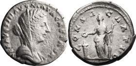 Faustina II, Diva. Denarius; Faustina II, Diva; Died 175 AD, Rome, Denarius, BM-700. Obv: [DIVA]E FAVSTIN AVG MATR CASTROR Bust draped, veiled r. Rx: ...