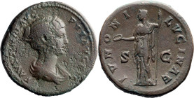 Faustina II. Sestertius; Faustina II; Rome, Sestertius, 25.25g. Strack-1299 (citing only 2 spec., in Paris and Vienna). Obv: FAVSTINAE AVG - PII AVG [...