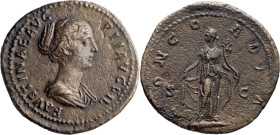 Faustina II. Sestertius; Faustina II; Rome, Sestertius, 25.36g. Strack-1297 (citing only 1 spec., in Copenhagen). Obv: FAVSTINAE AVG - PII AVG FIL Bus...