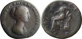 Faustina II. Sestertius; Faustina II; Rome, Sestertius, 25.49g. Strack-1310 (citing 2 spec. with this hairstyle, plus 3 with a variant hairstyle). Obv...