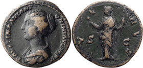 Faustina II. 40-as; Faustina II; Rome, As, 10.14g. Strack-1311 (4 spec. with bust left). Obv: FAUSTINA AVG ANT - ONINI AVG PII FI[L] Bust draped left....