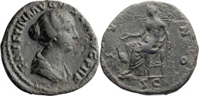 Faustina II. Middle bronze; Faustina II; Rome, Middle Bronze, 10.77g. Strack-1327. Obv: FAVSTINA AVGV - STA AVG PII F Bust draped r. Rx: I - V - N - O...