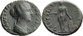 Faustina II. 40-as; Faustina II; Rome, As, 11.03g. Strack-1333. Obv: FAVSTINA - AVGVS[T]A Bust draped r. Rx: AVGVS - TI -[PII AVG FIL] on l. and r., S...