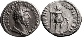 Lucius Verus. Denarius; Lucius Verus; 161-169 AD, Rome, 164 AD, Denarius, 3.30g. Bust variety of BM-282-290. Obv: L VERVS AVG ARMENIACVS Bare-headed, ...