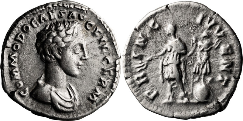 Commodus as Caesar. Denarius; Commodus as Caesar; 167-177 AD, Rome, 175 AD, Dena...