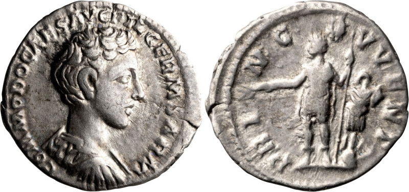 Commodus as Caesar. Denarius; Commodus as Caesar; 167-177 AD, Rome, 175-6 AD, De...