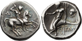 Calabria, Tarentum. AR Nomos; Calabria, Tarentum; c. 272-235 BC, Aristokles, magistrate. Nomos, 6.42g. Vlasto-880, SNG ANS-1200, HN Italy-1033. Obv: Î...